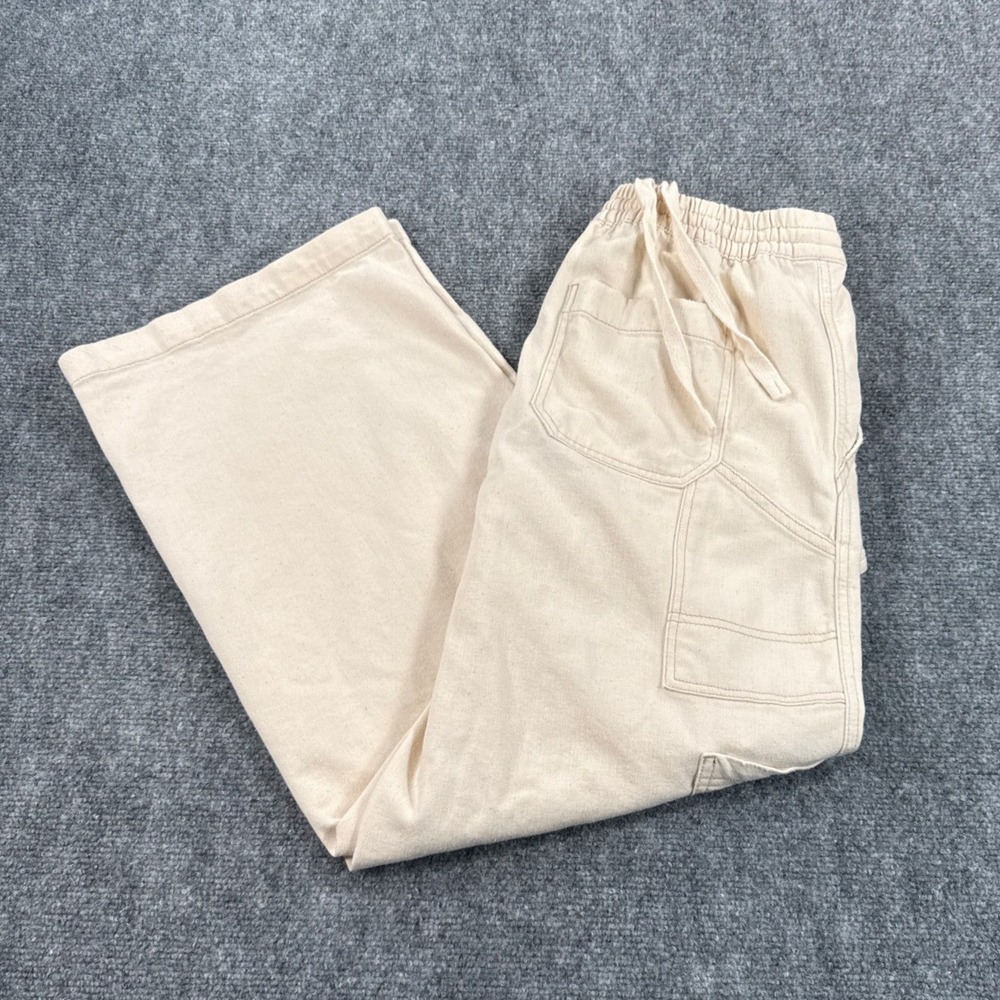 Aerie Cargo Pants Womens M Regular Cream Wide Leg Drawstring Utility Pull On